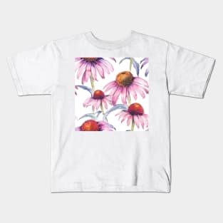 Watercolor Wildflower Purple Coneflower Pattern 2 Kids T-Shirt